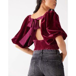 NWT Free People Marie Velvet Open Back blouse in Wine size medium